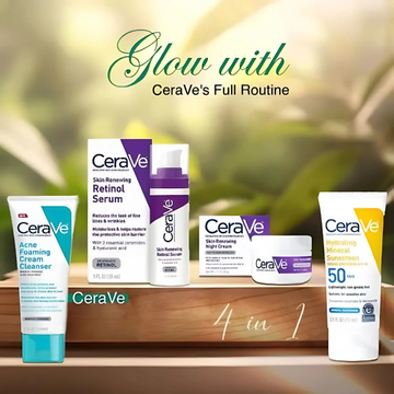 CeraVe 4-in-1 Skincare Kit( Night Cream, Sunblock, Cleanser & Serum for Radiant Skin)